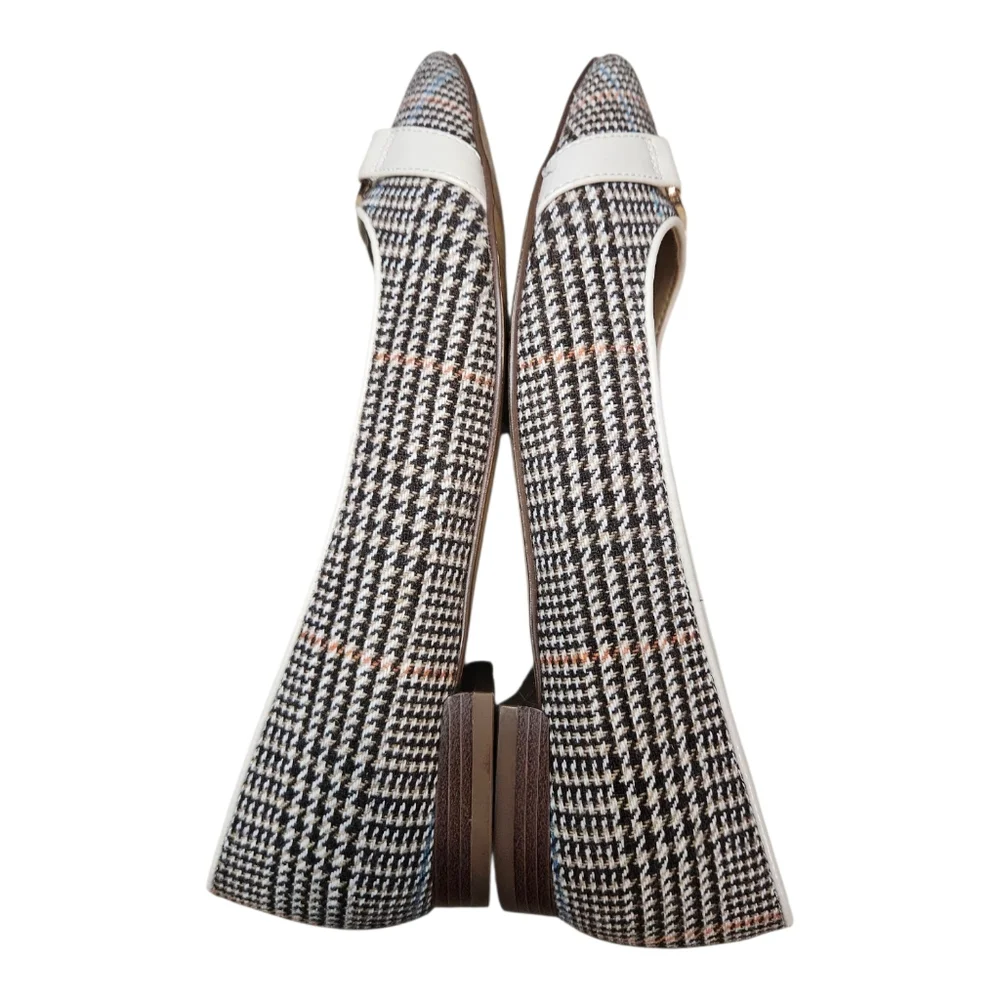 Ann Taylor Factory Plaid Ballet Flats Women's 6.5 Cream Brown Career